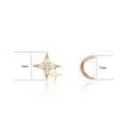 14K Gold Star & Moon Lab Diamond Cartilage Stud Earring Threadless Push Pin