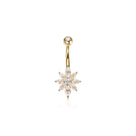 14G 14K Solid Gold Lab Diamond Floral Belly Button Ring