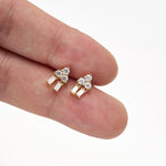14K Solid Gold Baguette Lab Diamond Dangle Cartilage Flat Back Earring