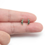 14K Solid Gold Marquise Moss Agate Flat Back Cartilage Ear Crawler Stud
