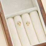 14K Solid Gold Lab Diamond Leaf Threadless Push Pin Flat Back Labret Stud