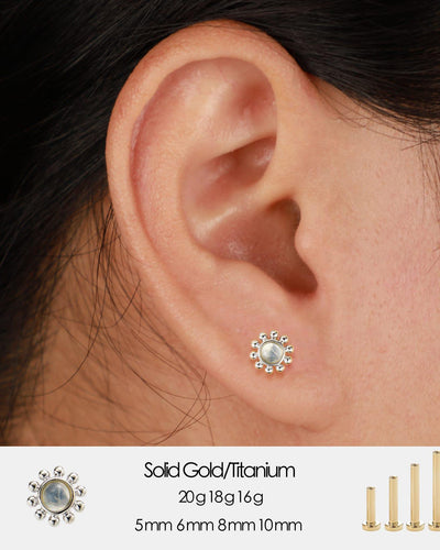 14K White Gold Moonstone Threadless Cartilage Flat Back Stud Earring