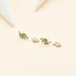 14K Solid Gold Moss Agate Marquise Leaf Threadless Cartilage Flat Back Earring