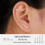 14K White Gold Invisible Princess Lab Diamond Screw Back Flat Stud Earring