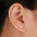 14K White Gold Invisible Princess Lab Diamond Screw Back Flat Stud Earring