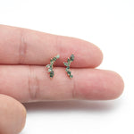 14K Solid Gold Marquise Moss Agate Stud Earring Threadless Flat Back Stud