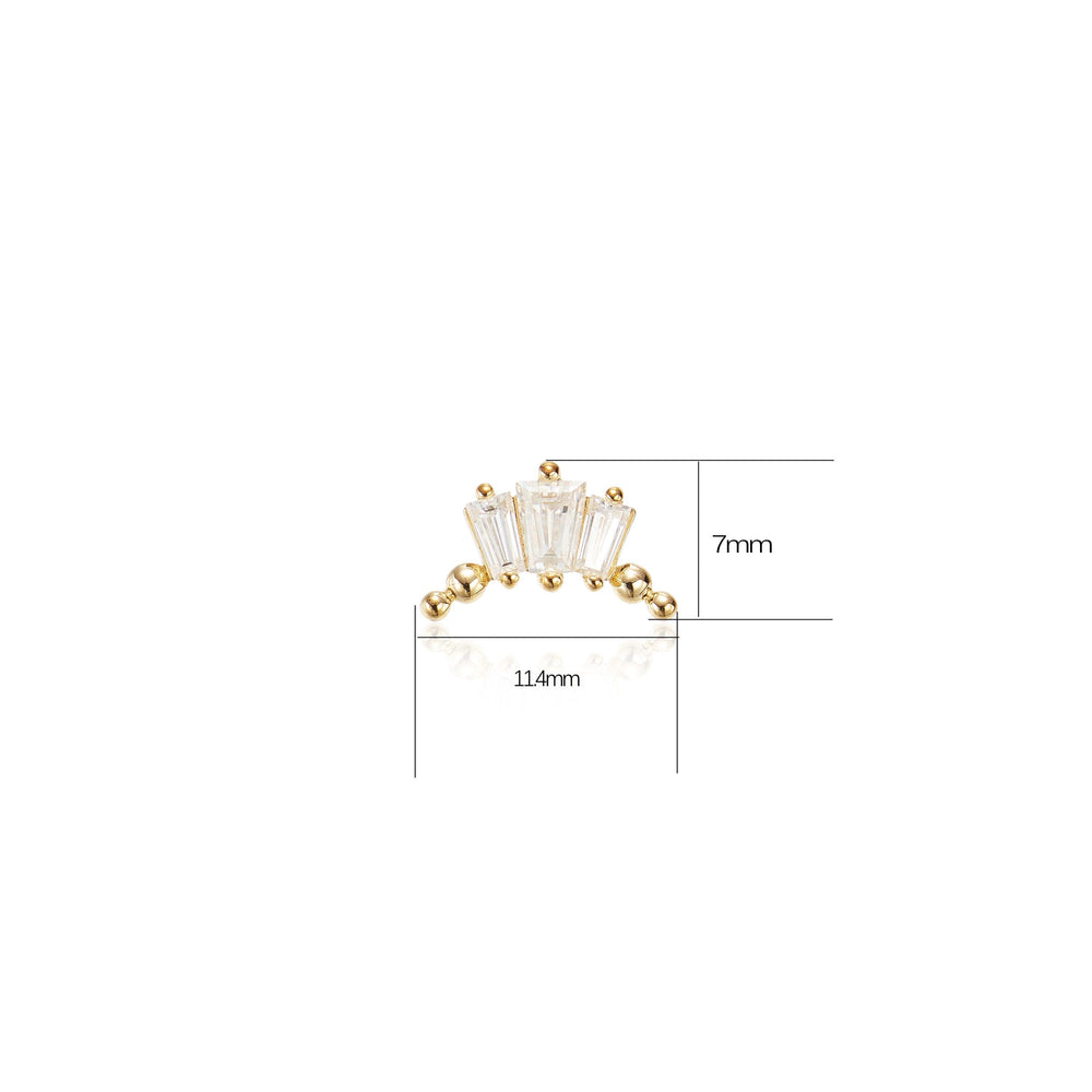 worn on model - 14K solid gold baguette-cut lab diamond for cartilage piercing flat back stud earring nickel-free