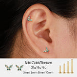 14K Solid Gold Marquise Moss Agate Butterfly Threadless Flat Back Earring