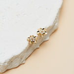 14K Solid Gold Lab Diamond Flower Push Pin Stud Earring