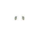 14K Solid Gold Marquise Moss Agate Leaf Cartilage Flat Back Stud Earring