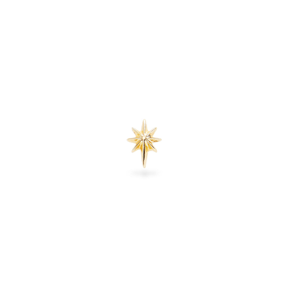 product angle view of 14K solid gold star-shaped for cartilage piercing flat back stud earring threadless design nickel-free