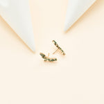 14K Solid Gold Marquise Moss Agate Stud Earring Threadless Flat Back Stud