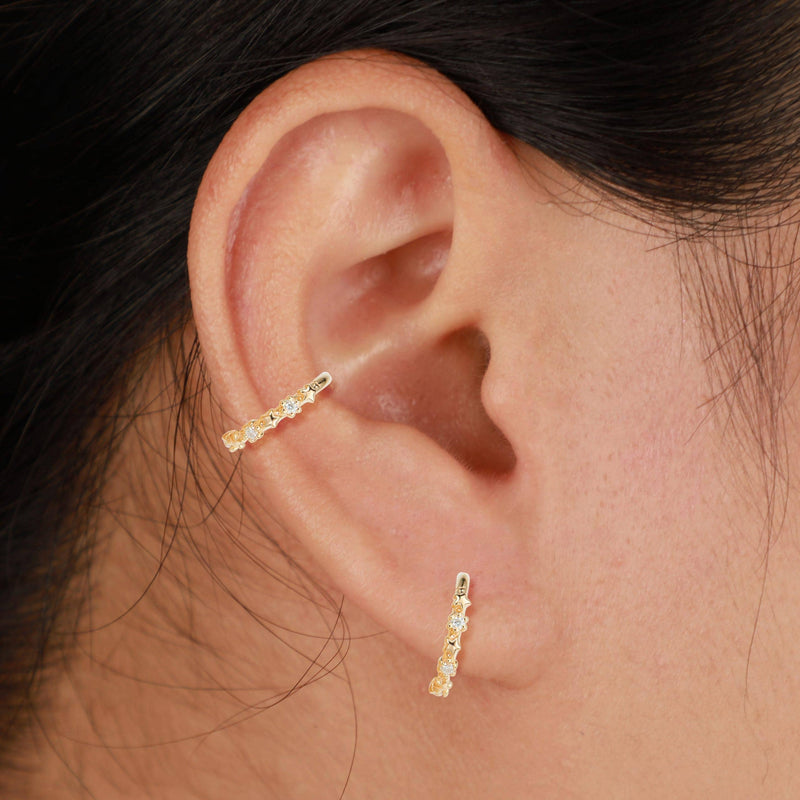 14K Solid Gold Lab Diamond Conch Hoop Earrings Hinged Seamless Clicker