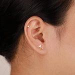 14K Solid Gold Triangle Moissanite Cartilage Earrings: Threadless Flat Back Stud