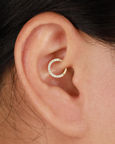 14K Solid Gold Lab Diamond Daith Septum Hoop  Hinged Seamless Clicker 16G