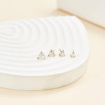 14K Solid Gold Trilliant Cut Lab Diamond Threadless Flat Back Stud Earring