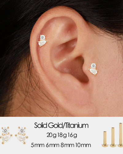 14K Solid Gold Lab Diamond Cartilage Flat Back Stud Earring