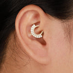 14K Solid Gold Baguette Lab Diamond Daith Clicker Hoop Earring Hinged Septum Ring 18G/16G