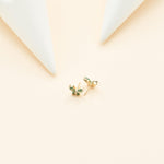 14K Solid Gold Marquise Moss Agate Butterfly Threadless Flat Back Earring