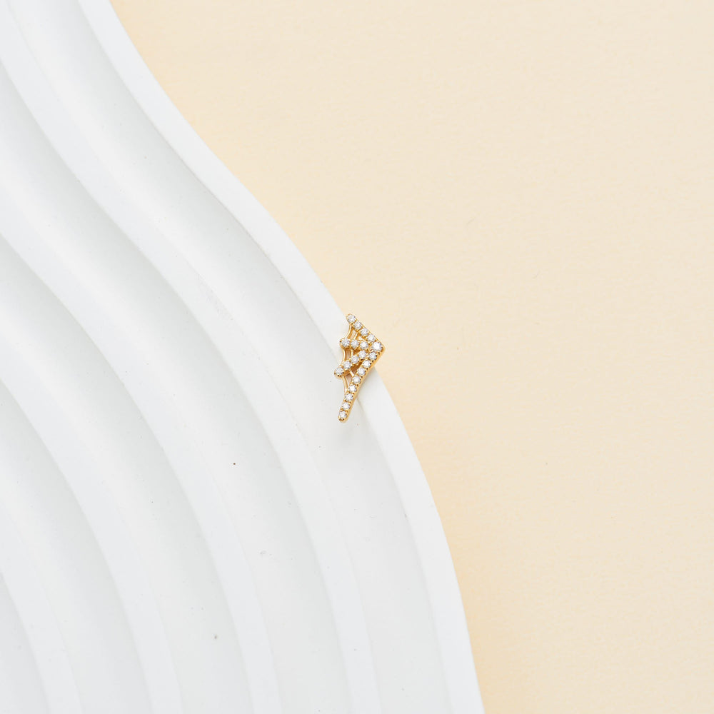 side angle of 14K solid gold lab diamond spider web design flat back stud earring nickel-free