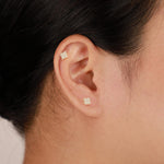 14K Solid Gold Baguette Lab Diamond Threadless Cartilage Flat Back Stud Earring