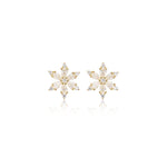 14K Solid Gold Lab Diamond Snowflake Earlobes Flat Back Stud Earring