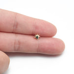 14K Solid Gold Pear Moss Agate  Threadless Cartilage Flat Back Stud