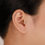 14K Solid Gold Marquise Moss Agate Cartilage Earring Threadless Flat Back Stud