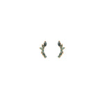 14K Solid Gold Marquise Moss Agate Stud Earring Threadless Flat Back Stud