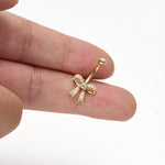 14K Solid Gold Lab Diamond Ribbon Barbell Belly Button Jewelry 14G