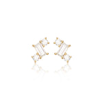 14K Solid Baguette Gold Lab Diamond Threadless Push Pin Flat Back Stud Earring