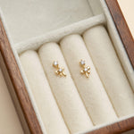 14K Solid Gold Lab Diamond Dangle Bow Tie Threadless Flat Back Earring