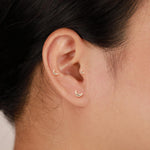 14K Solid Gold Crescent Threadless Cartilage Flat Back Stud Earring