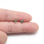 14K Solid Gold Pear Shaped Moss Agate Threadless Flat Back Earring