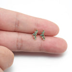 14K Solid Gold Marquise Moss Agate Leaf Stud Threadless Flat Back Cartilage Earring