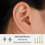 14K Solid Gold  Moss Agate Cartilage Flat Back Earrings