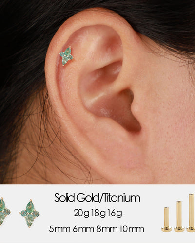 14K Solid Gold  Moss Agate Cartilage Flat Back Earrings