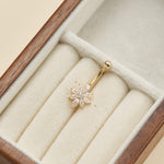 14G 14K Solid Gold Lab Diamond Floral Belly Button Ring