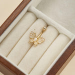 14K Gold Butterfly Belly Ring, Lab Diamond Navel Jewelry, 14G