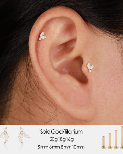 Small 14K Solid Gold Lab Diamond Threadless Push Pin Labret stud