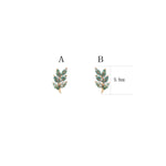 14K Solid Gold Marquise Moss Agate Leaf Cartilage Flat Back Stud Earring