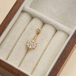 14K Solid Gold Marquise Lab Diamond Flower Barbell Belly Button Jewelry 14G