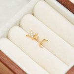 14K Gold Star & Moon Lab Diamond Cartilage Stud Earring Threadless Push Pin