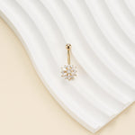 14K Solid Gold Marquise Lab Diamond Flower Barbell Belly Button Jewelry 14G