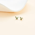 14K Solid Gold Marquise Moss Agate Butterfly Threadless Flat Back Earring