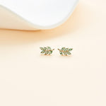14K Solid Gold Marquise Moss Agate Leaf Cartilage Flat Back Stud Earring