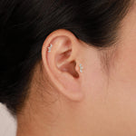 14K Solid Gold Marquise Lab Diamond Cartilage Flat Back Stud Earring 20G 18G 16G