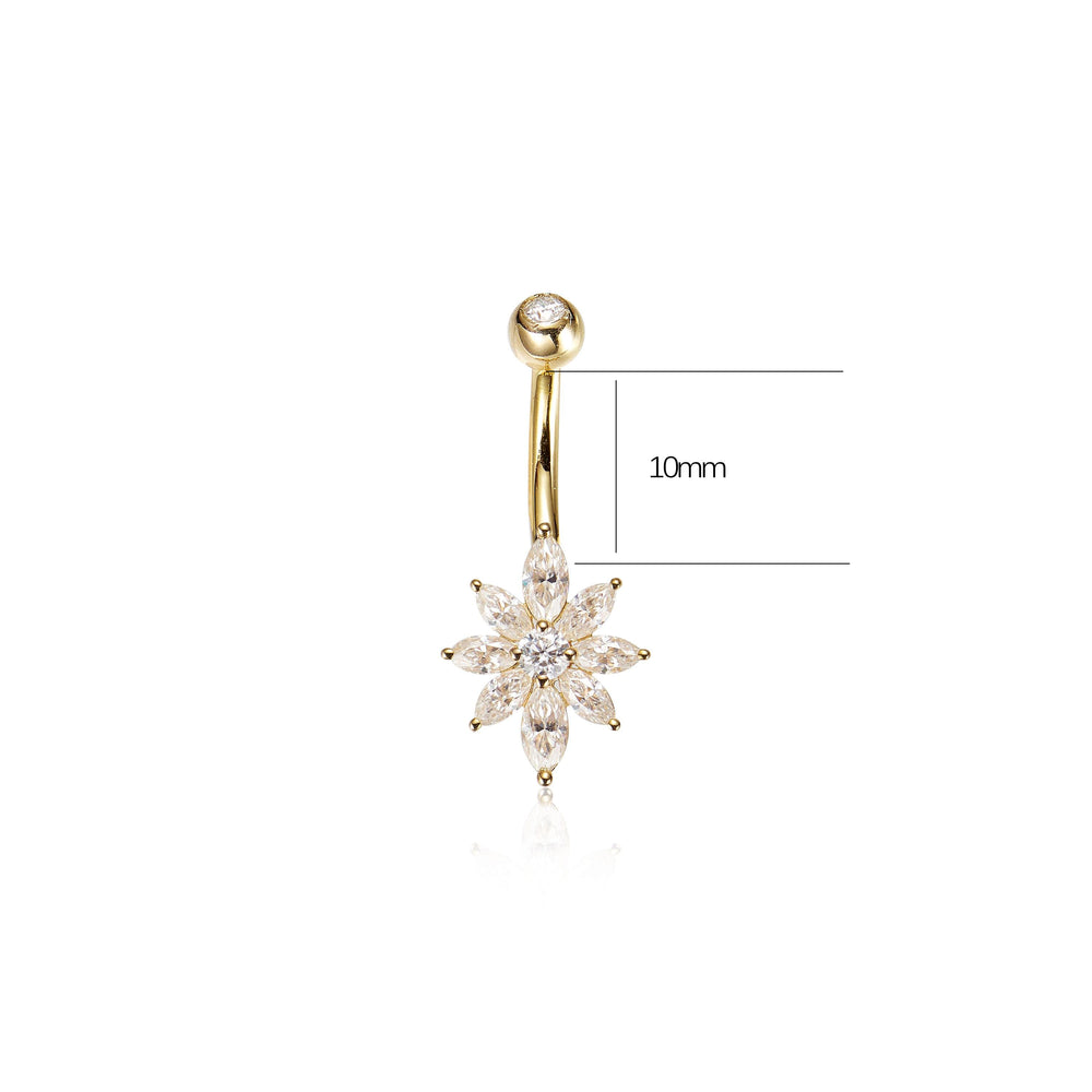 additional perspective of 14K solid gold lab diamond floral for navel piercing belly button ring 14g nickel-free