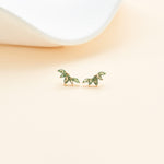 14K Solid Gold Marquise Moss Agate Leaf Stud Threadless Flat Back Cartilage Earring