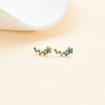 14K Solid Gold Round Moss Agate Cluster Earring  Threadless Flat Back Stud